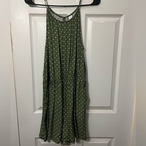 Green and white polka dot romper